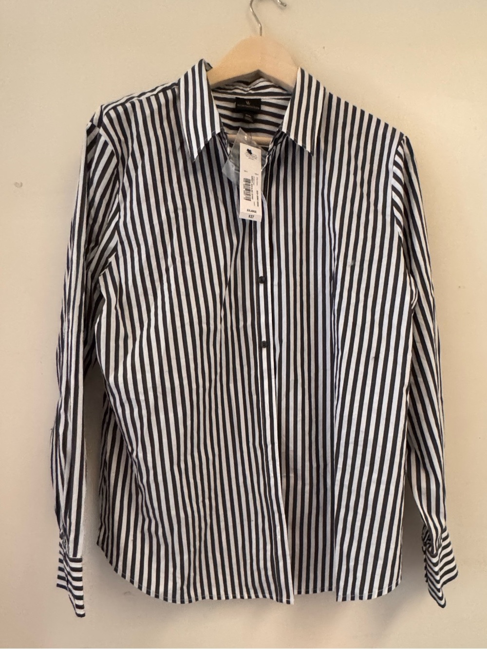 Worthington Grey and White Vertical Stripe Button-Down Shirt